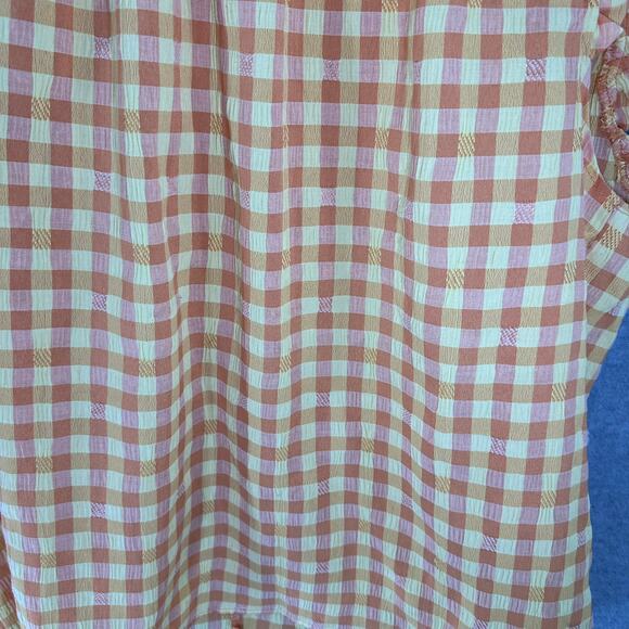 Nanette Lepore XL Orange & Yellow Gingham Spring Summer Top Sleeveless Ruffles - Picture 4 of 9